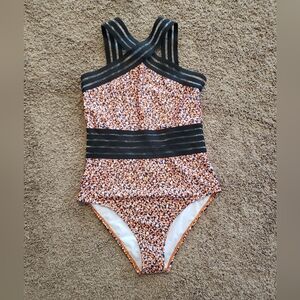 Aava Averie arden crossover one piece swimsuit orange blue mesh L